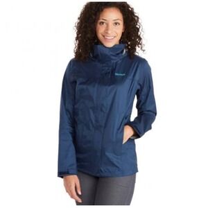 Marmot PreCip Eco Vented Rain Jacket Women's M Hooded Blue Outdoor Waterproof